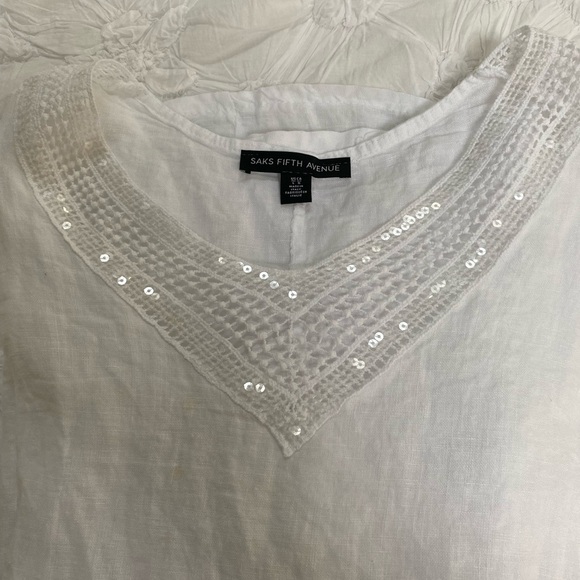 Saks Fifth Ave White Embellished Linen Tunic - Picture 5 of 12